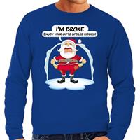 Bellatio Foute Kersttrui Im broke enjoy your gifts blauw voor heren