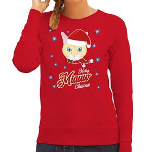 Bellatio Foute Kersttrui Merry Miauw Christmas Kerst kat rood voor dames