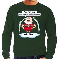 Bellatio Foute Kersttrui Im broke enjoy your gifts groen voor heren