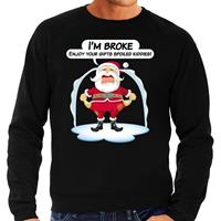 Bellatio Foute Kersttrui Im broke enjoy your gifts zwart voor heren