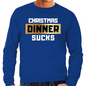 Bellatio Foute Kersttrui Christmas dinner sucks blauw voor heren