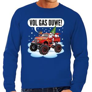 Bellatio Foute Kersttrui monstertruck santa blauw voor heren