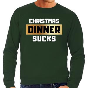Bellatio Foute Kersttrui Christmas dinner sucks groen voor heren