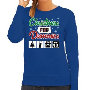 Bellatio Foute Kersttrui Christmas for dummies blauw voor heren