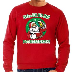 Bellatio Foute Kersttrui bier drinkende kerstman rood voor heren