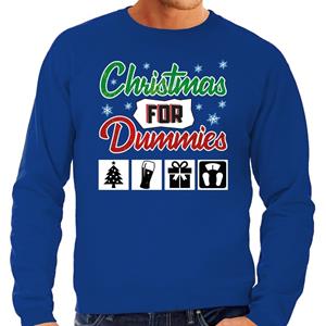 Bellatio Foute Kersttrui Christmas for dummies blauw voor heren