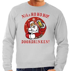 Bellatio Foute Kersttrui bier drinkende kerstman grijs voor heren