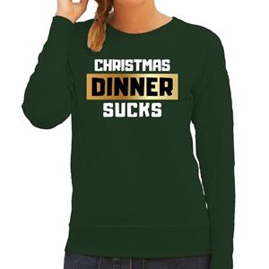 Bellatio Foute Kersttrui Christmas dinner sucks groen voor dames