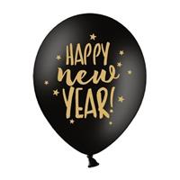 24x Zwarte Happy New Year ballonnen sterren nieuwjaar Zwart