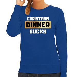 Bellatio Foute Kersttrui Christmas dinner sucks blauw voor dames
