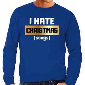 Bellatio Foute Kersttrui I hate Christmas songs blauw voor heren