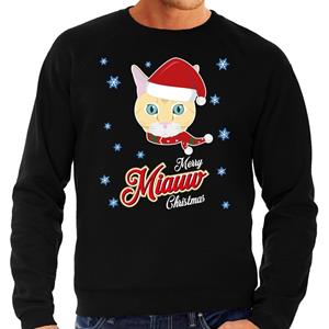 Bellatio Foute Kersttrui Merry Miauw Christmas Kerst kat zwart voor heren