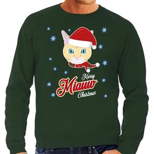 Bellatio Foute Kersttrui Merry Miauw Christmas Kerst kat groen voor heren