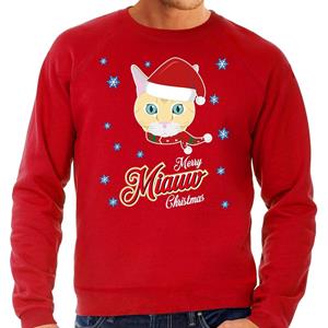 Bellatio Foute Kersttrui Merry Miauw Christmas Kerst kat rood voor heren