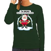 Bellatio Foute Kersttrui Im broke enjoy your gifts groen voor dames