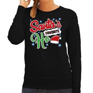 Bellatio Foute Kersttrui Santa his favorite Ho zwart voor dames