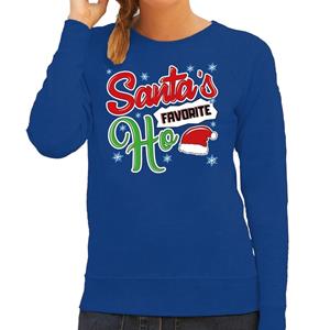 Bellatio Foute Kersttrui Santa his favorite Ho blauw voor dames