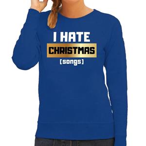 Bellatio Foute Kersttrui I hate Christmas songs blauw voor dames