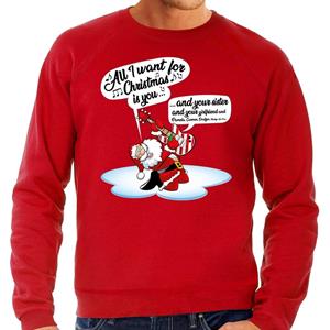 Bellatio Foute Kersttrui zingende kerstman met gitaar rood voor heren