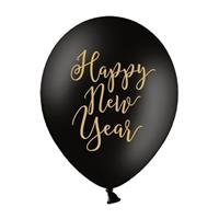 12x Zwarte Happy New Year ballonnen oud en nieuw/nieuwjaar Zwart