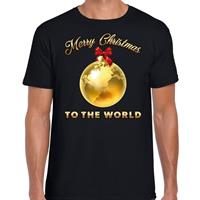 Bellatio Kerst t-shirt Merry Christmas to the world zwart heren Zwart