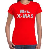 Bellatio Fout kerst shirt mrs x-mas zilver / rood voor dames