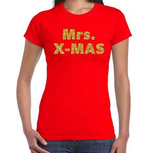 Bellatio Fout kerst shirt mrs x-mas goud / rood voor dames