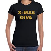 Bellatio Fout kerst shirt X-mas diva goud / zwart voor dames