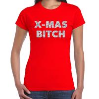 Bellatio Fout kerst shirt X-mas bitch zilver / rood voor dames