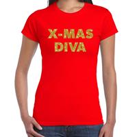 Bellatio Fout kerst shirt X-mas diva goud / rood voor dames