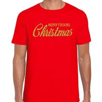Bellatio Fout kerstshirt Merry Fucking Christmas goud glitter rood her (48) Rood