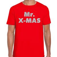 Bellatio Foute Kerst t-shirt Mr X-mas zilver glitter / rood heren Rood