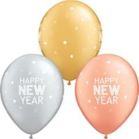 Qualatex 25x Gekleurde Happy New Year ballonnen 28 cm Multi