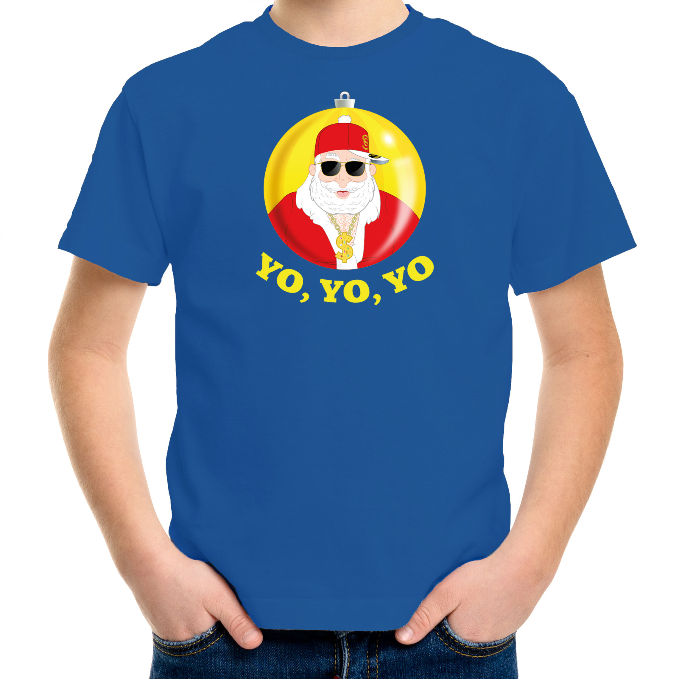 Bellatio Fout kerst shirt Merry Christmas to the world blauw kinderen (104-110) Blauw