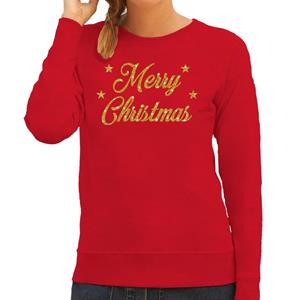 Bellatio Kersttrui Merry Christmas gouden glitter letters rood dames Rood