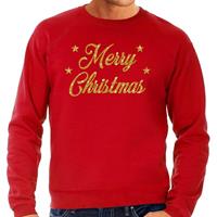 Bellatio Kersttrui Merry Christmas gouden glitter letters rood heren Rood