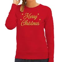 Bellatio Kersttrui Merry Christmas gouden glitter letters rood dames (44) Rood
