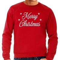 Bellatio Kersttrui Merry Christmas zilveren glitter letters rood heren Rood