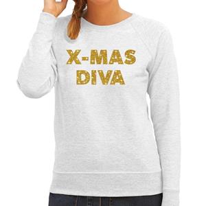 Bellatio Kersttrui Christmas Diva gouden glitter letters grijs dames Grijs