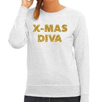 Bellatio Kersttrui Christmas Diva gouden glitter letters grijs dames (44) Grijs