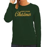 Bellatio Kersttrui Merry Fucking Christmas goud glitter groen dames (44) Groen