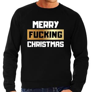 Bellatio Grote maten foute Kersttrui merry fucking christmas zwart heren (58) Zwart