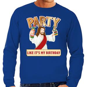 Bellatio Grote maten foute Kersttrui Party Jezus blauw voor heren
