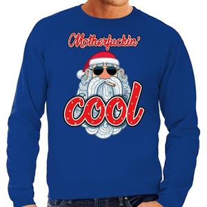 Bellatio Grote maten Kersttrui kerstman motherfucking cool blauw heren (58) Blauw