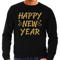 Bellatio Oud en Nieuw trui / sweater happy new year goud op zwart heren Zwart