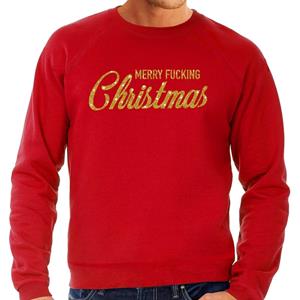 Bellatio Foute Kersttrui Merry Fucking Christmas goud glitter rood heren (48) Rood
