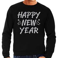 Bellatio Oud en Nieuw trui / sweater happy new year zilver op zwart heren Zwart