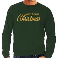 Bellatio Foute Kersttrui Merry Fucking Christmas goud glitter groen heren Groen