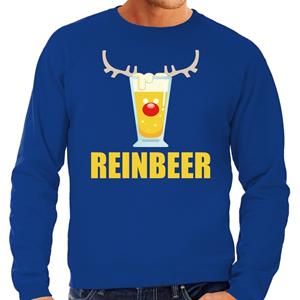 Bellatio Grote maten foute kersttrui Reinbeer blauw voor heren