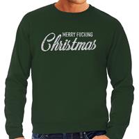 Bellatio Kersttrui Merry Fucking Christmas zilver glitter groen heren Groen